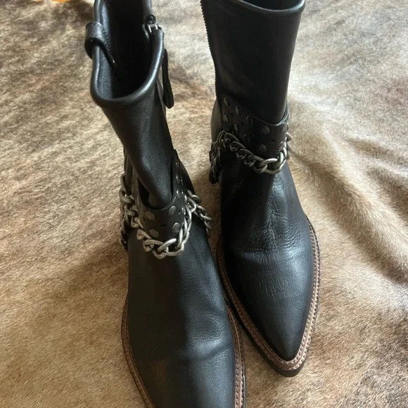 We The Free Black Leather Combat Boots with Chain - Picture 2 of 5